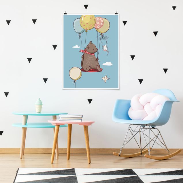 Poster Kinderzimmer Tiere Bär und Maus fliegen