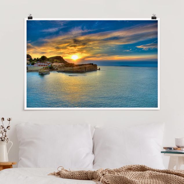 Natur Poster Sonnenuntergang über Korfu