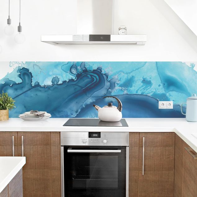 Küchenrückwand abstrakt Welle Aquarell Blau I