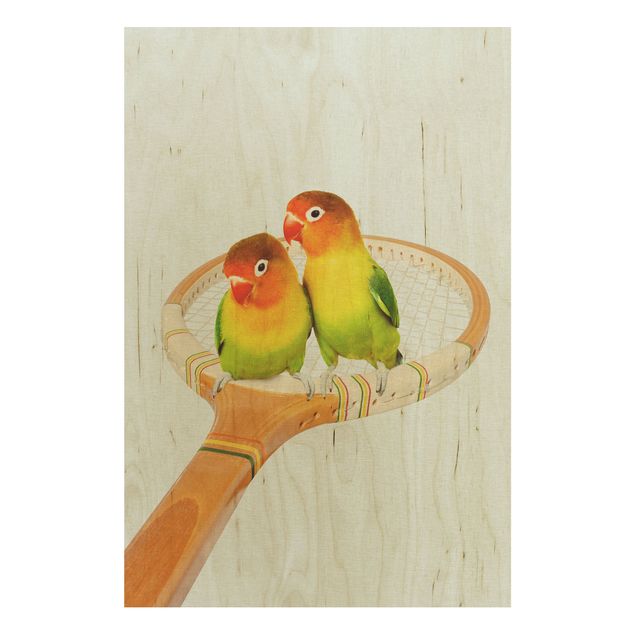 Wandbild Holz Tennis mit Vögeln