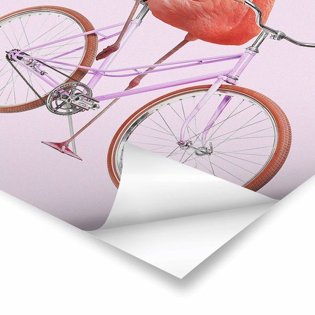 Poster - Jonas Loose - Flamingo mit Fahrrad - Hochformat 3:2