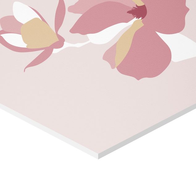 Hexagon Bild Forex - Line Art Blüten Pastell Rosa
