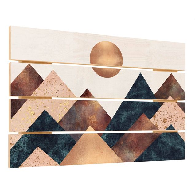 Holzbild - Elisabeth Fredriksson - Geometrische Berge Bronze - Querformat 2:3