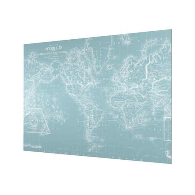 Glas Spritzschutz - Weltkarte in Eisblau - Querformat - 4:3