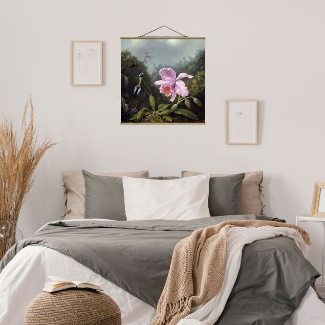 Schöne Wandbilder Martin Johnson Heade - Stillleben mit Orchidee und zwei Kolibris