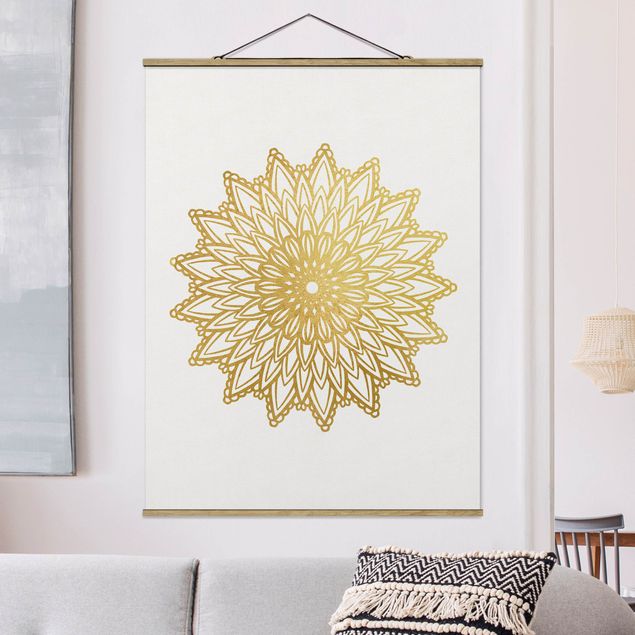 Bilder für die Wand Mandala Sonne Illustration weiß gold