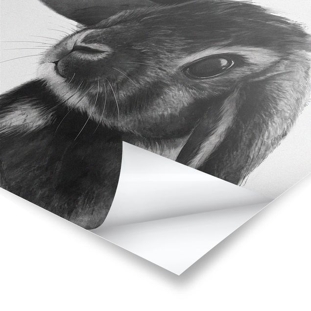 Poster - Illustration Hase Schwarz Weiß Zeichnung - Hochformat 4:3