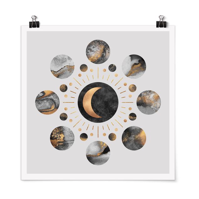 Poster - Mondphasen Abstrakt Gold - Quadrat 1:1