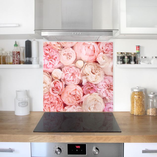 Küchenrückwand Glas Blumen Rosen Rosé Koralle Shabby