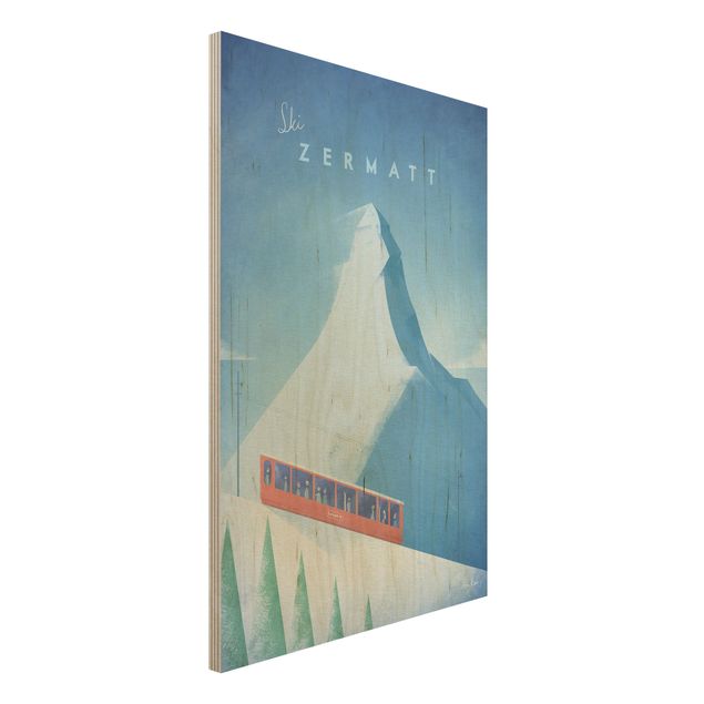 Wandbild Holz Vintage Reiseposter - Zermatt