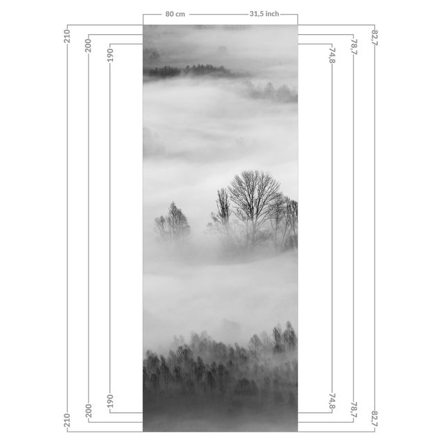 Duschrückwand - Nebel bei Sonnenaufgang Schwarz Weiß