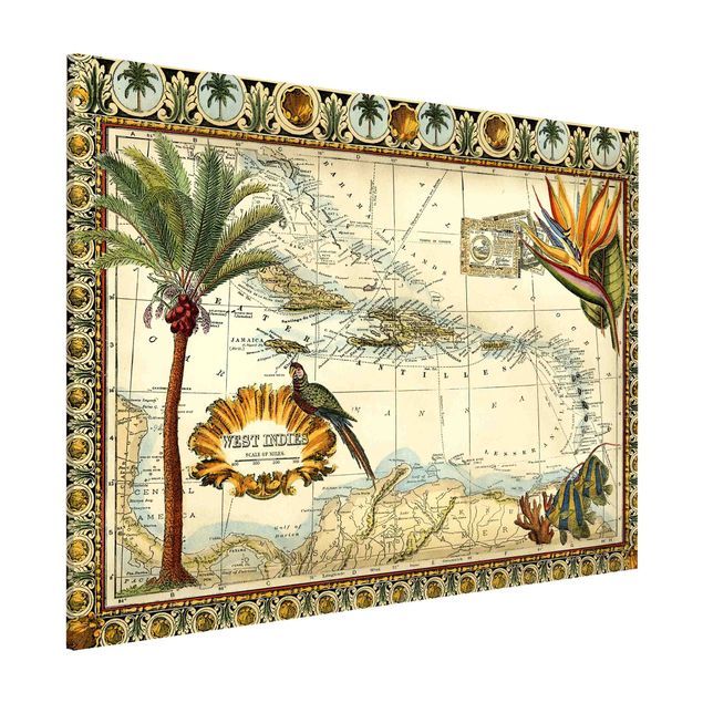 Weltkarte Magnettafel Vintage Tropische Landkarte West Indien