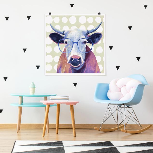 Poster - Bebrillte Tiere - Kuh - Quadrat 1:1