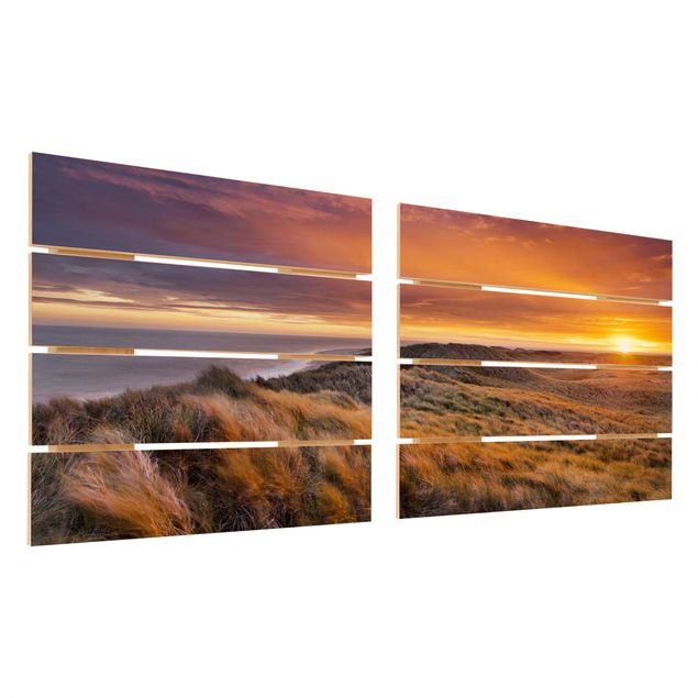 Holzbild 2-teilig - Sonnenaufgang am Strand auf Sylt - Quadrate 1:1