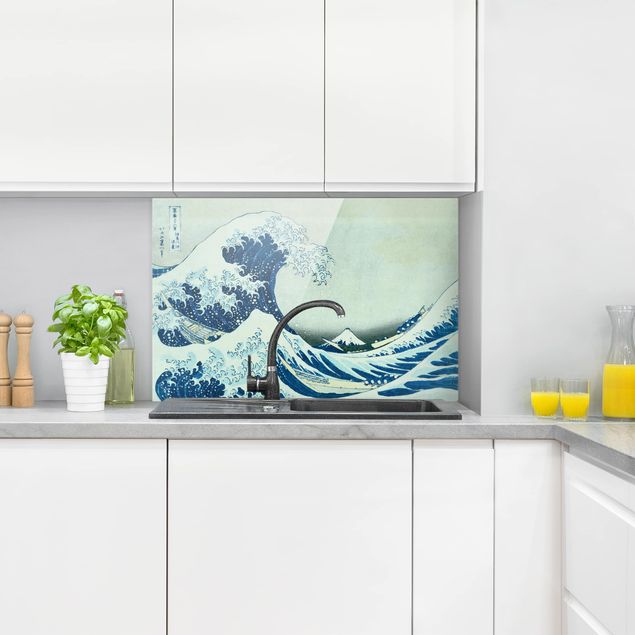 Küchenrückwand Glas Motiv Wald Katsushika Hokusai - Die grosse Welle von Kanagawa