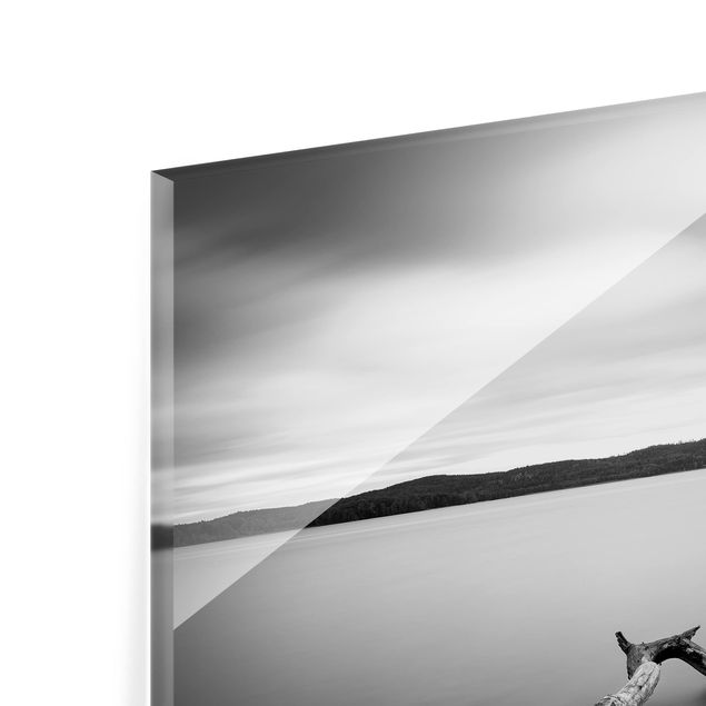 Glas Spritzschutz - Sonnenuntergang am See schwarz-weiß - Querformat - 4:3