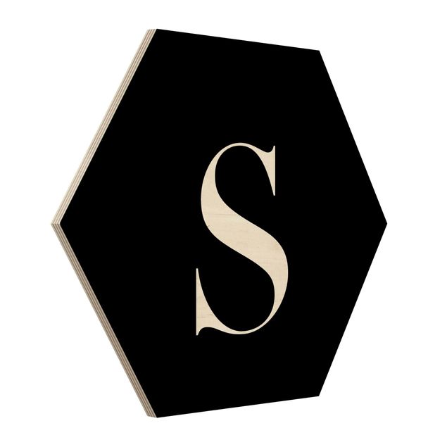 Hexagon Bild Holz - Buchstabe Serif Schwarz S