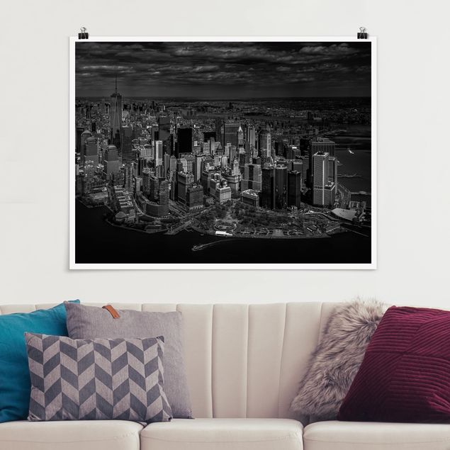 Poster Schwarz Weiß Querformat New York - Manhattan aus der Luft