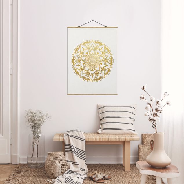 Stoffbilder mit Holzleisten Mandala Illustration Ornament weiß gold