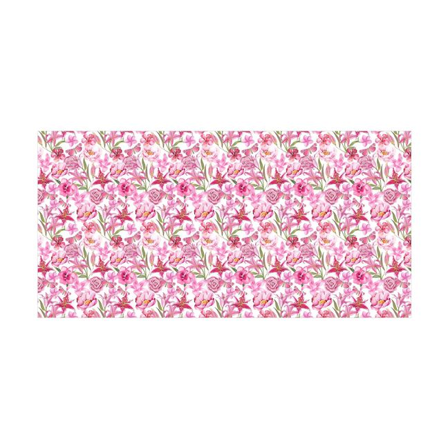 Teppich Blumen Pinke Blumen mit Schmetterlingen