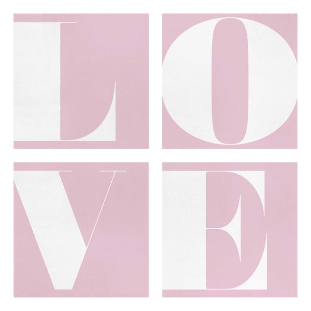 Leinwandbild 4-teilig - Antiqua Letter Love Rosé