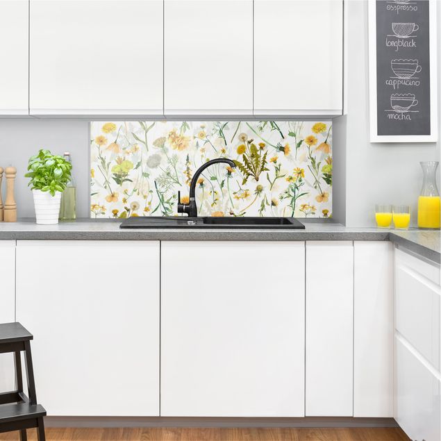 Küchenrückwand Glas Muster Gelbe Wildblumen