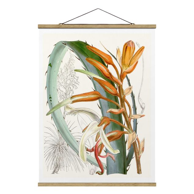 Stoffbild mit Posterleisten - Vintage Illustration Tropische Blüten I - Hochformat 3:4