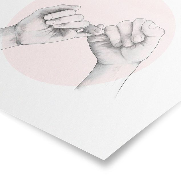 Poster - Illustration Hände Freundschaft Kreis Rosa Weiß - Quadrat 1:1