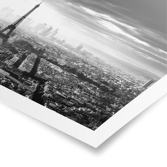 Poster - Der Eiffelturm von Oben Schwarz-weiß - Querformat 2:3