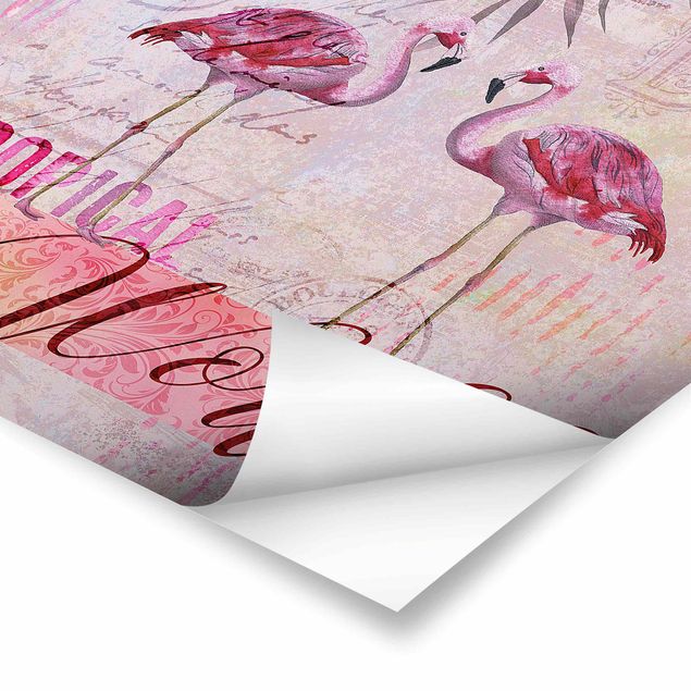 Poster bestellen Vintage Collage - Tropical World Flamingos