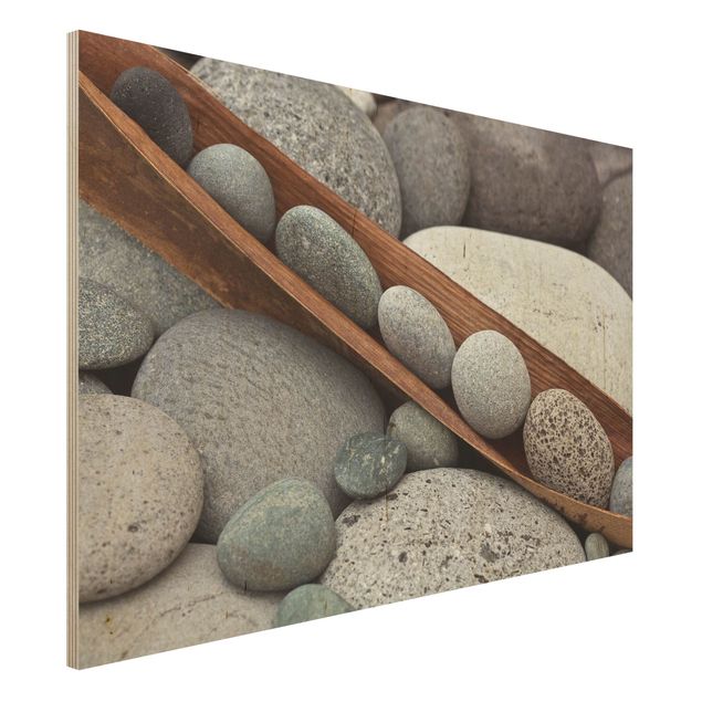 Holzbilder modern Stillleben mit grauen Steinen