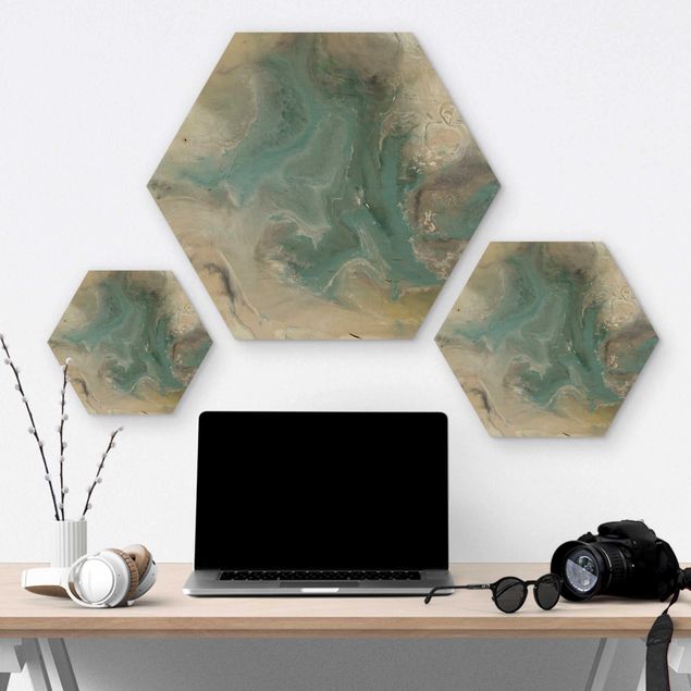Hexagon Bild Holz - Gezeiten mit Strandgut I