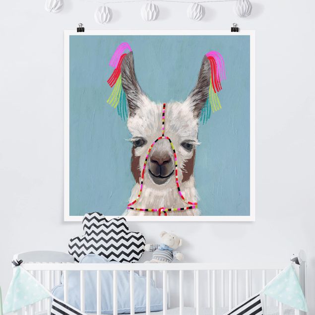 Poster Kinderzimmer Tiere Lama mit Schmuck III