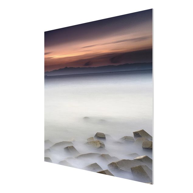 Forex Fine Art Print - Sonnenuntergang im Nebel - Quadrat 1:1
