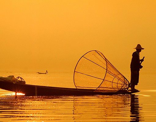 Fliesenbild Fischer im Sonnenaufgang
