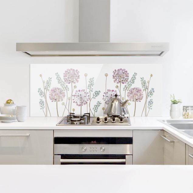 Küchenrückwand Glas Motiv Blumen Allium Illustration