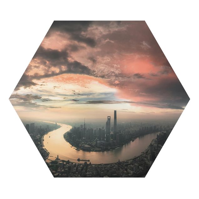 Hexagon Bild Alu-Dibond - Shanghai am Morgen