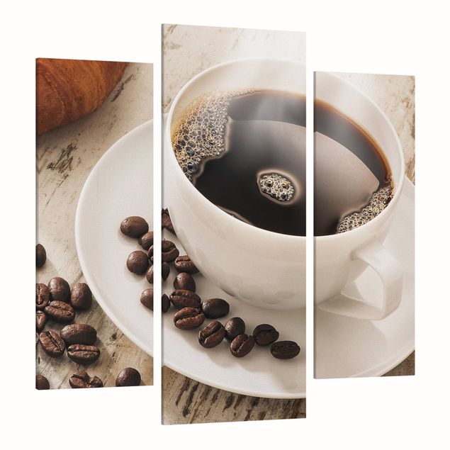 Bilder auf Leinwand Dampfende Kaffeetasse mit Kaffeebohnen