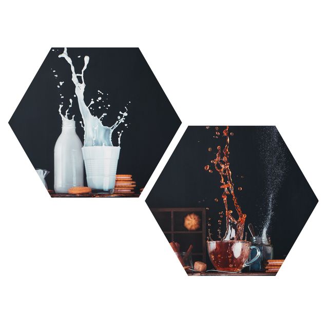 Hexagon Bild Forex 2-teilig - Milch und Tee Komposition