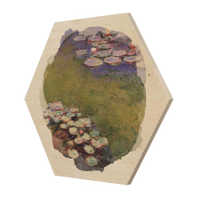 Wandbild Holz Wasserfarben - Claude Monet - Seerosen