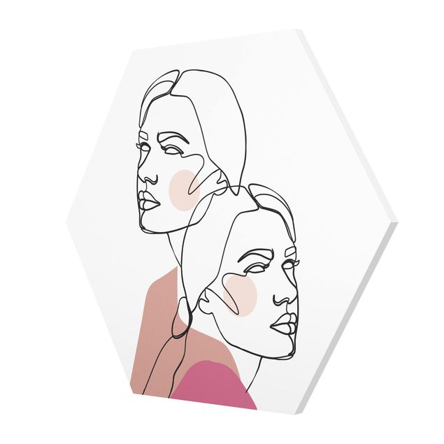 Hexagon Bild Forex - Line Art Frauen Portrait Wangen Rosa