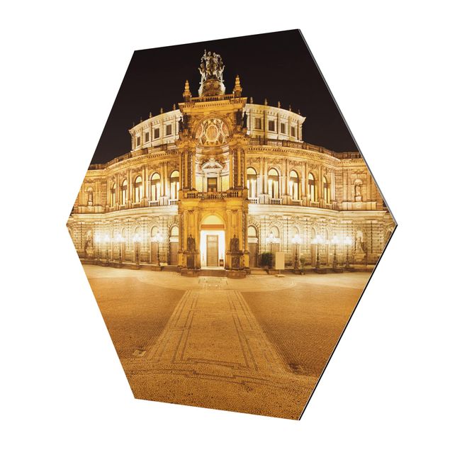 Hexagon Bild Alu-Dibond - Dresdner Opernhaus