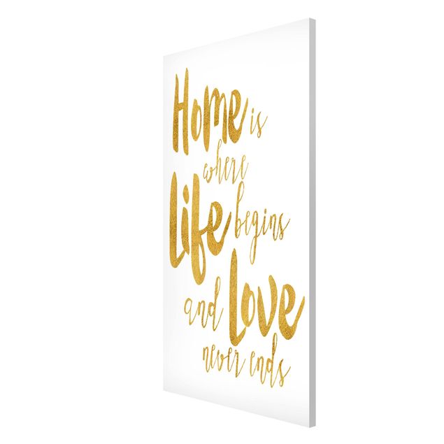 Magnettafel Home is where Life begins Gold