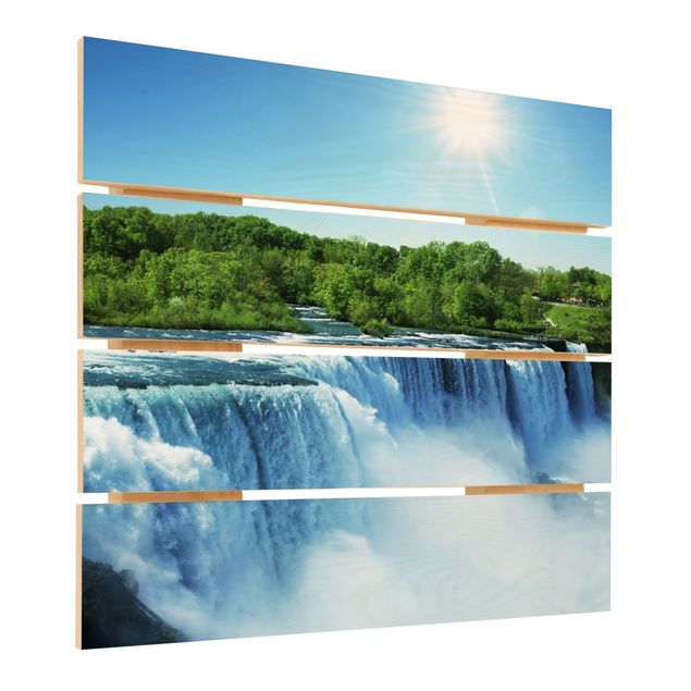 Holzbild - Wasserfalllandschaft - Quadrat 1:1