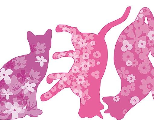Wandtattoo Katze No.RS97 Katzen mit Blüten