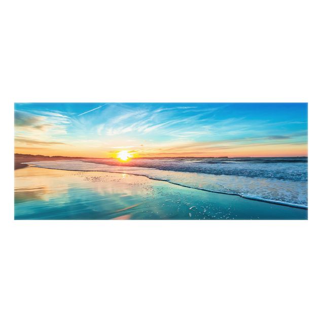 Spritzschutz Glas - Romantischer Sonnenuntergang am Meer - Panorama - 5:2