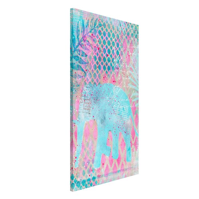 Wandbilder Tiere Bunte Collage - Elefant in Blau und Rosa