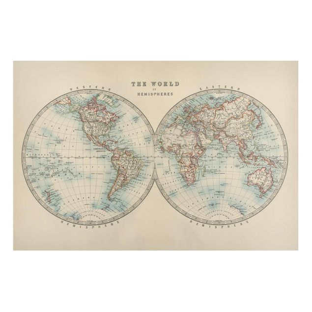 Magnettafel Sprüche Vintage Weltkarte Die zwei Hemispheren