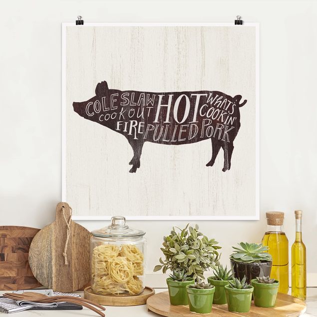 Poster Sprüche Bauernhof BBQ - Schwein