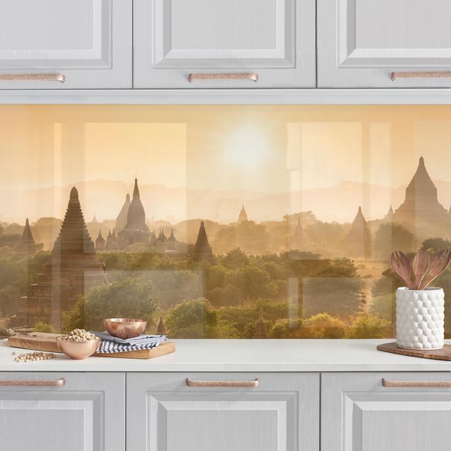 Küchenrückwände Platte Sonnenuntergang über Bagan
